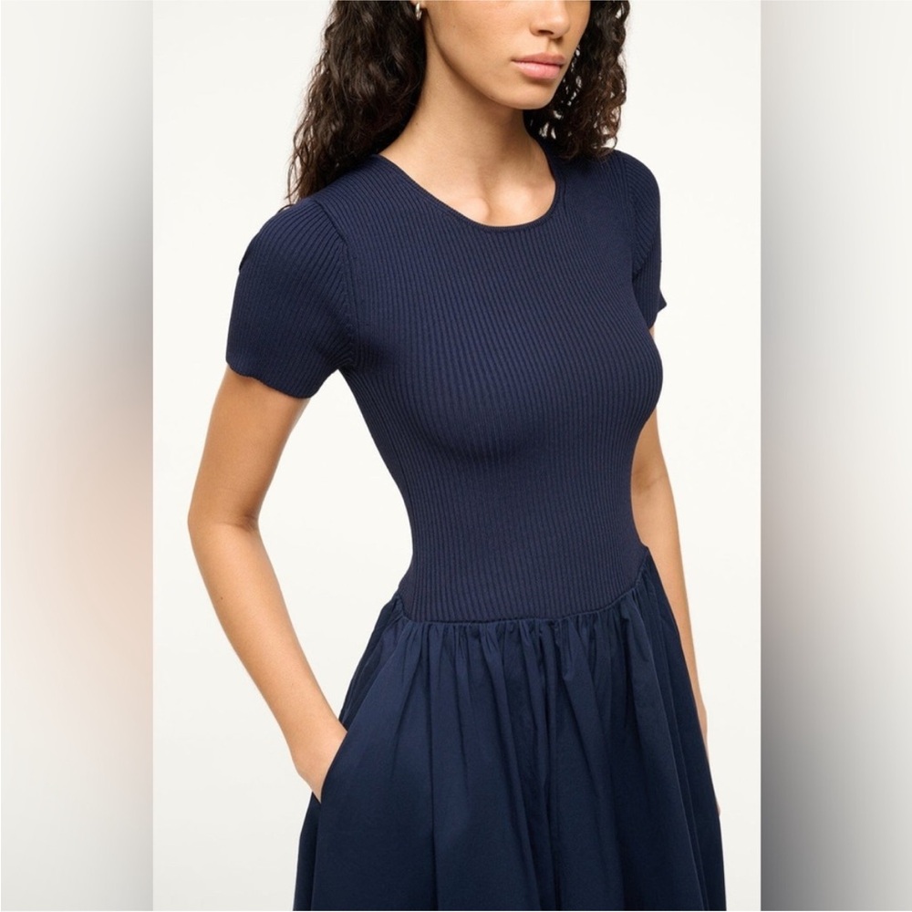 Staud navy Ysabel combo midi dress - Picture 2 of 8